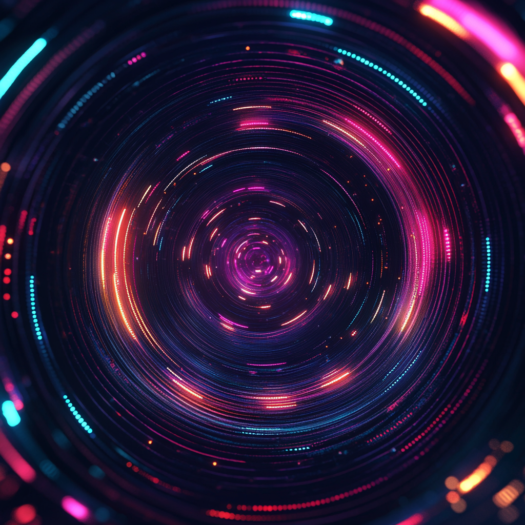 Abstract Techno Party Visual with Pulsating Circles and Neon Accents