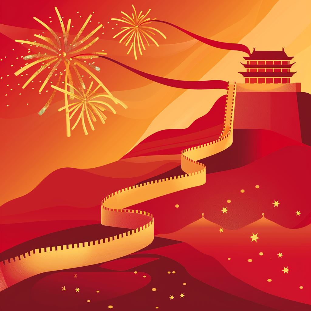 Abstract outline poster for China's National Day celebration.