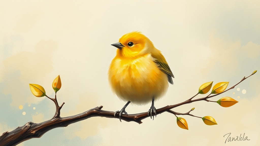 Abstract painting of cute fat yellow bird.