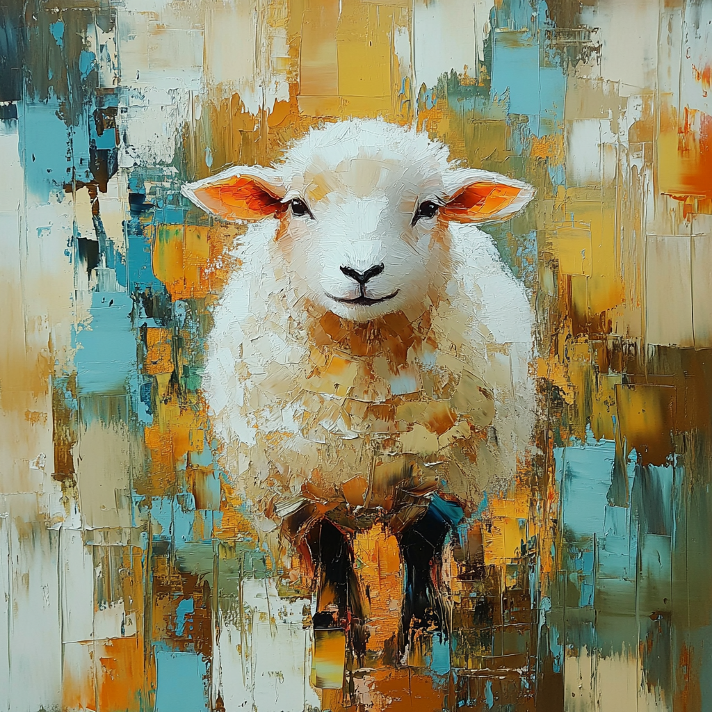 Abstract painting of fluffy sheep by Jeremy Mann.