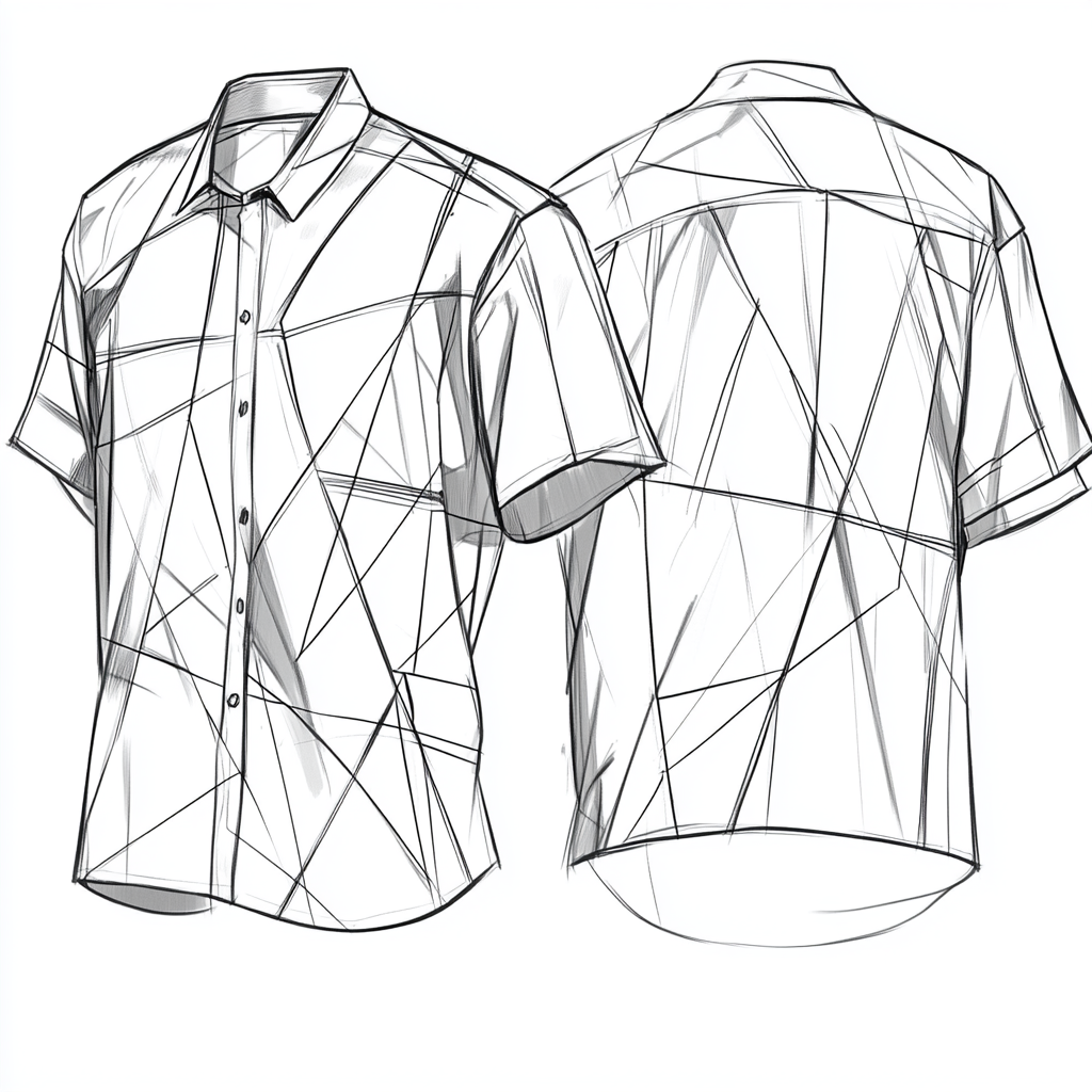 Abstract pattern short-sleeve shirt design with intersecting lines.