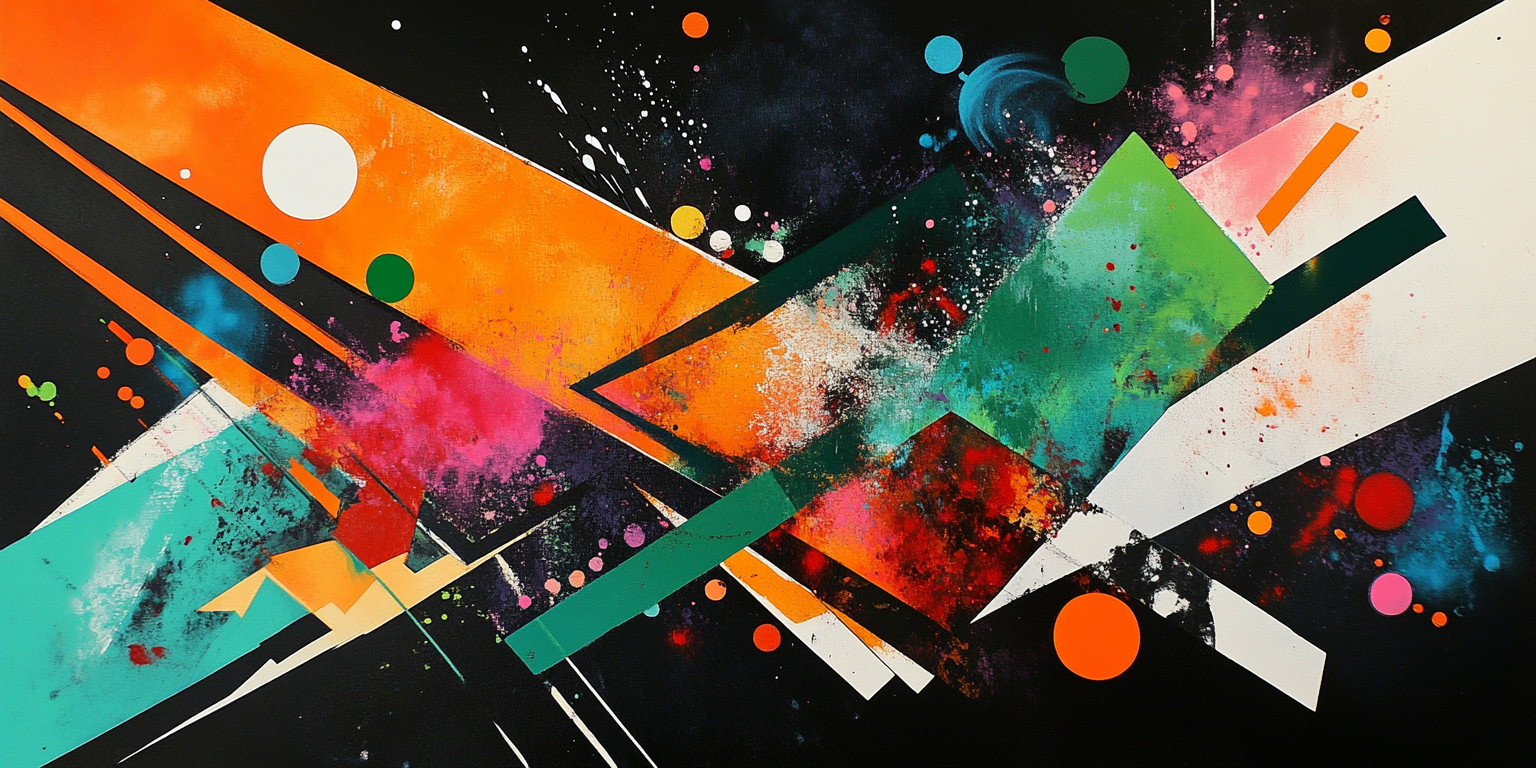 Abstract space artwork with colorful geometric shapes