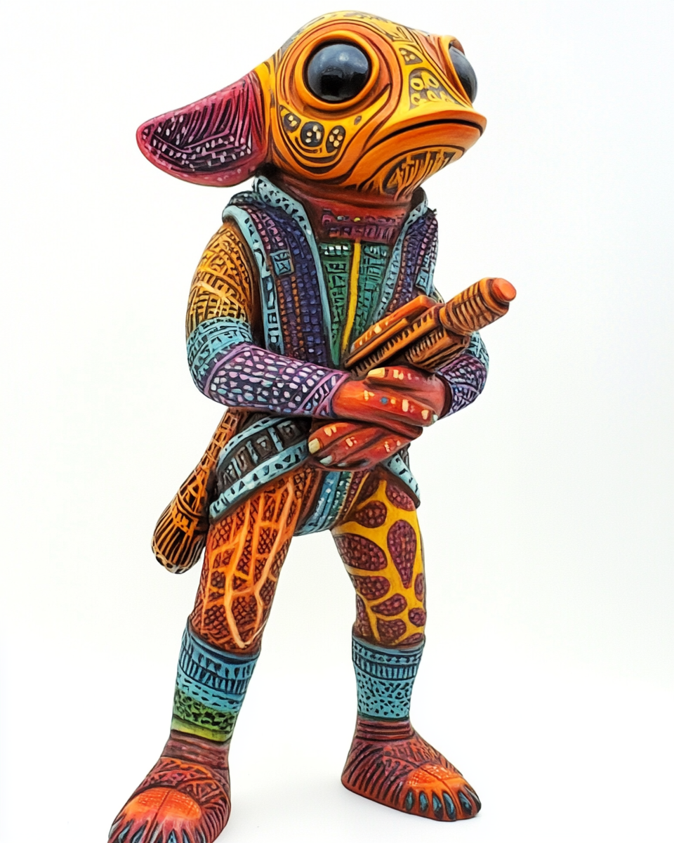 Admiral Ackbar transformed into colorful alebrije with patterns.