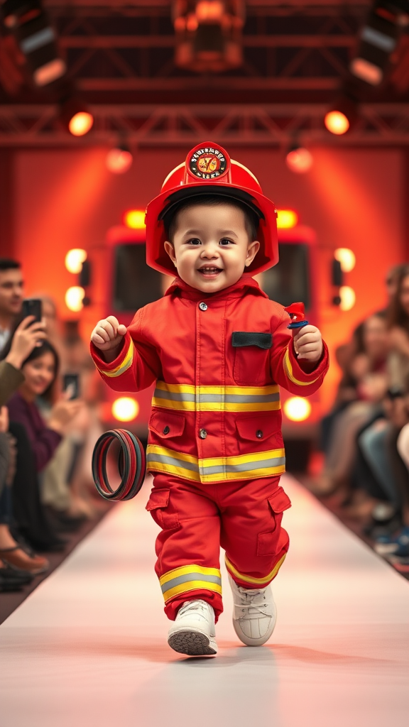 Adorable Baby Firefighter Struts in A Full Runway