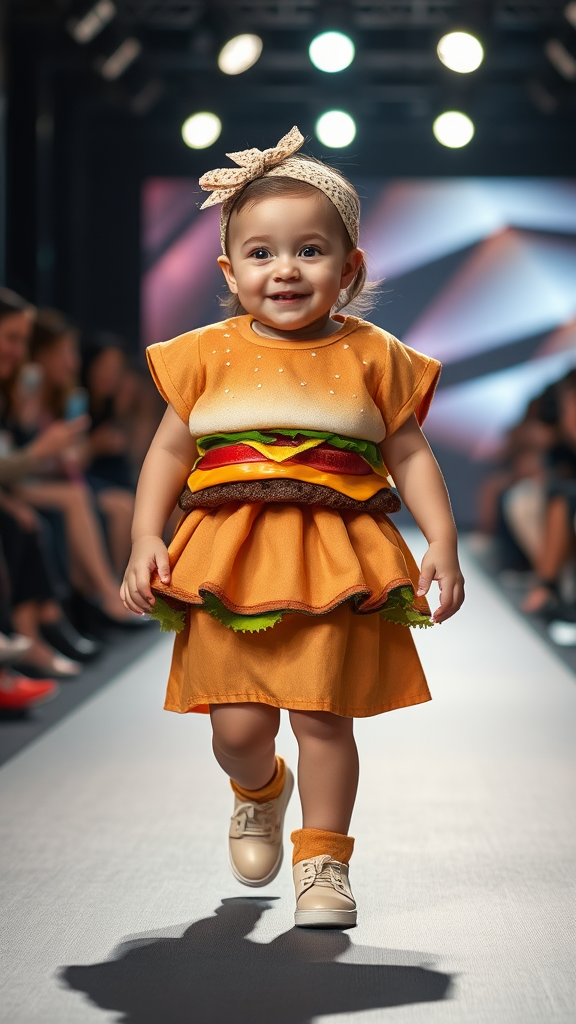 Adorable Baby Struts Burger Runway Fashion Show