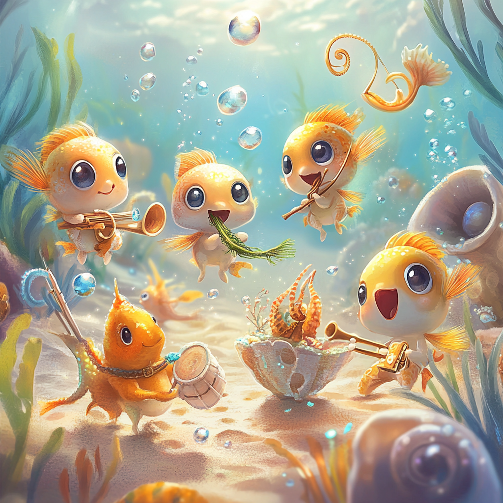 Adorable Fish Parade Playing Musical Instruments - Fishdom Style