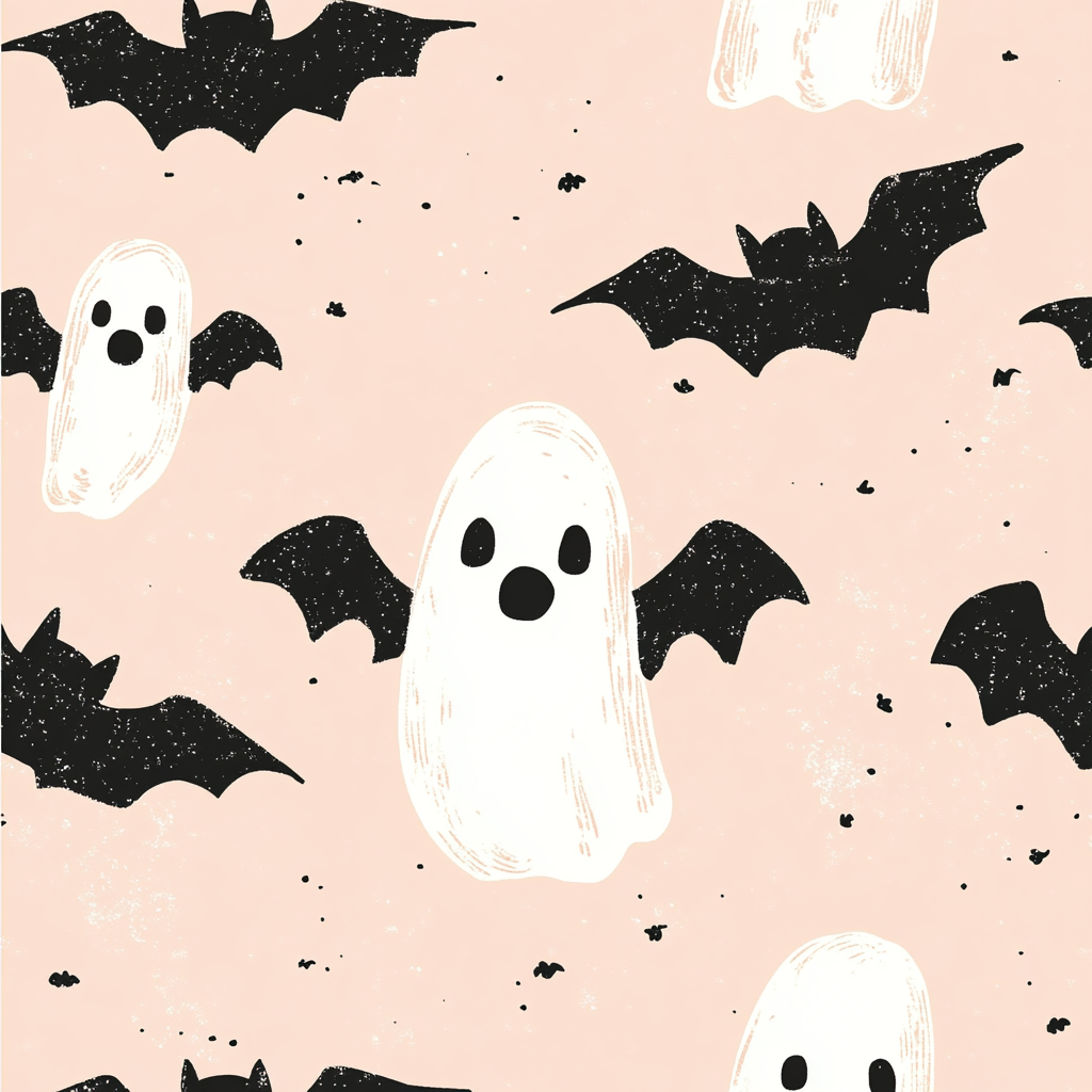 Adorable Halloween Pattern with Pink Background and Ghosts