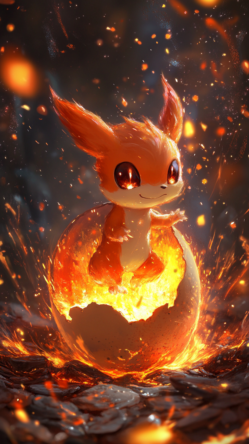 Adorable baby Chimchar hatching from cracked egg in 8K.