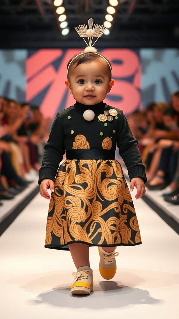 Adorable baby struts in ramen-themed fashion show.