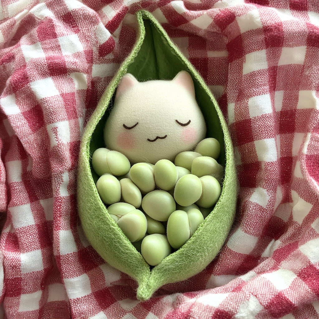 Adorable beans snuggled in green pod, cute photo-op