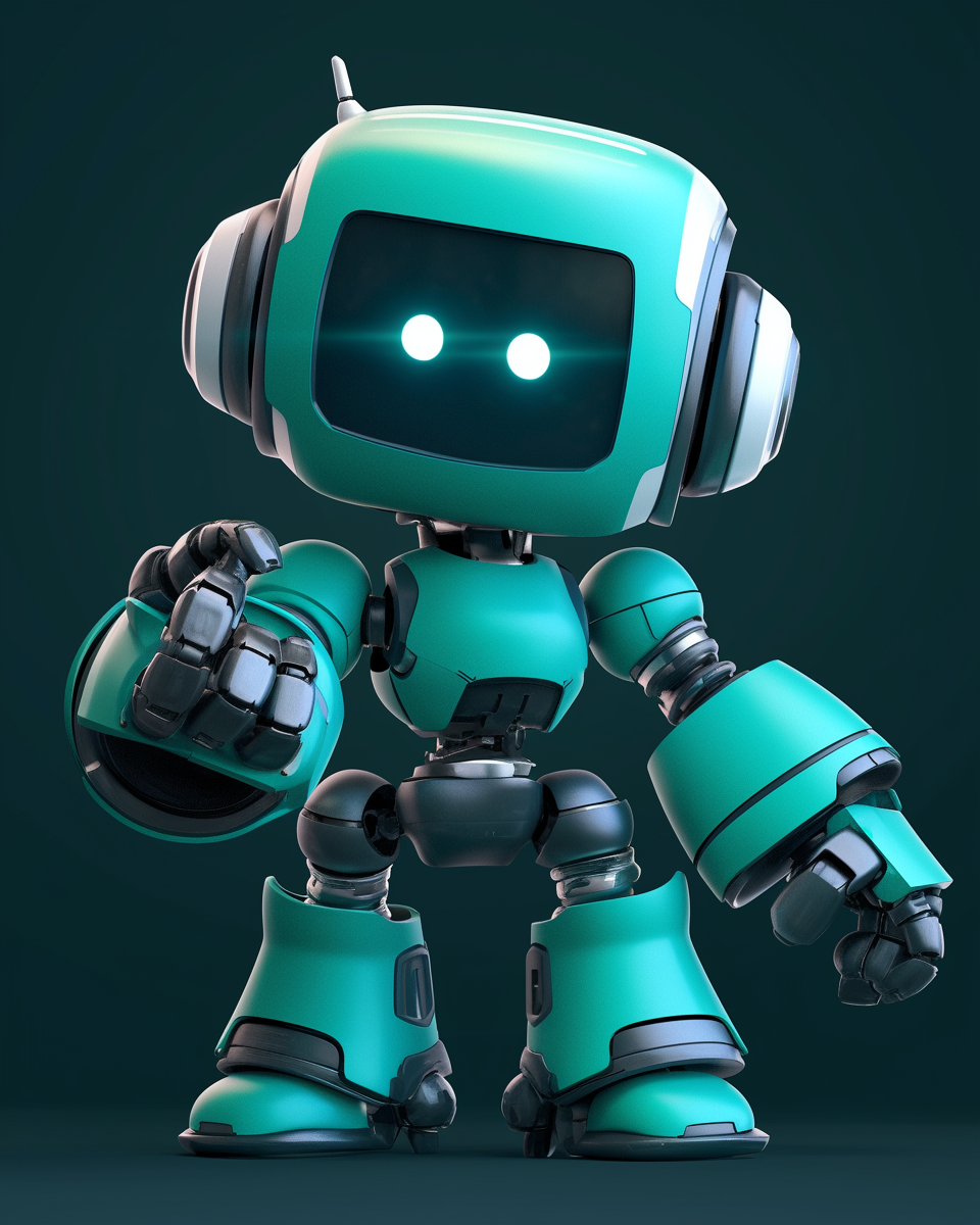 Adorable blue robot in cartoon style design