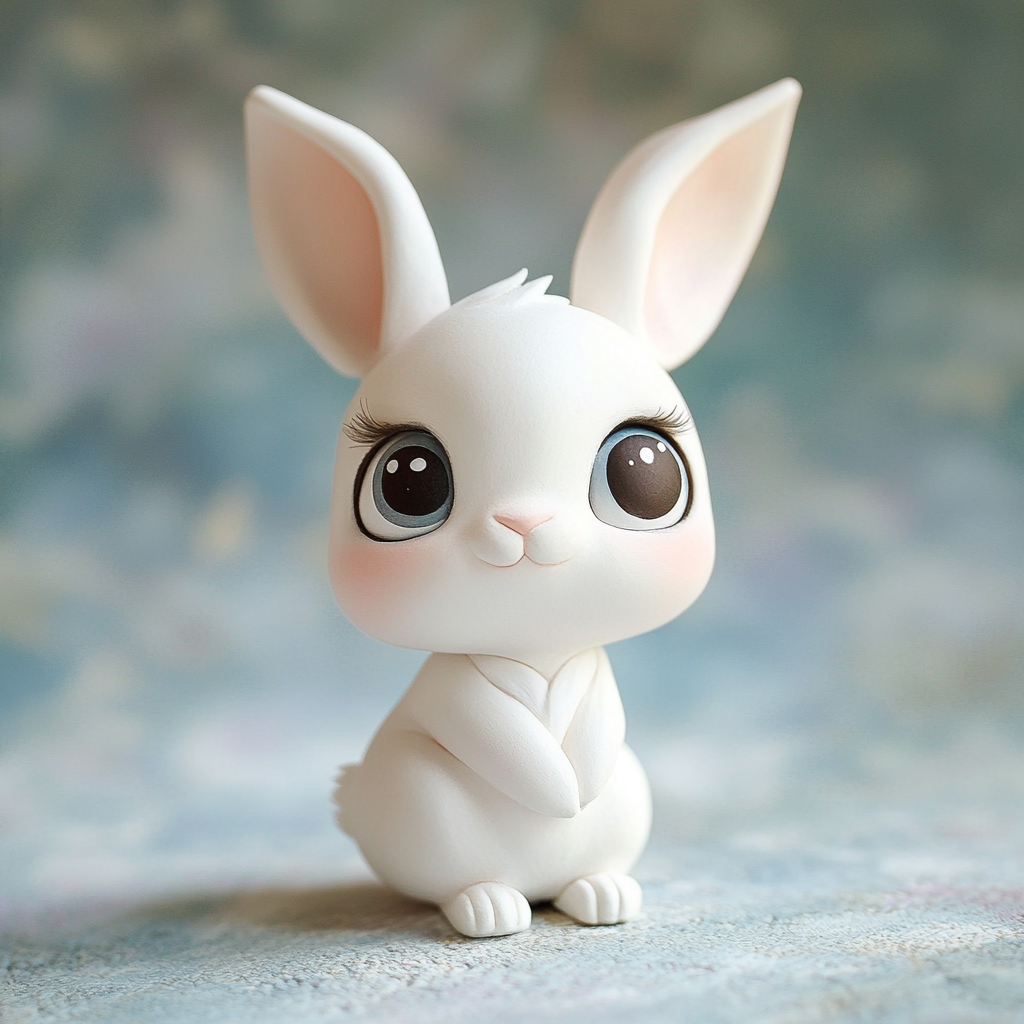 Adorable clay baby bunny with big eyes and smile