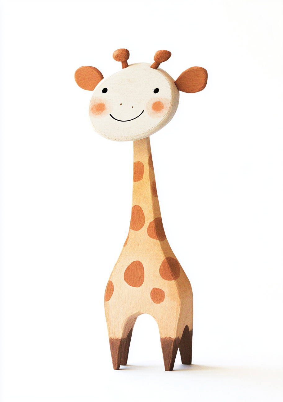 Adorable giraffe toy drawing by Klassen/Jeffers: cute, minimalistic.