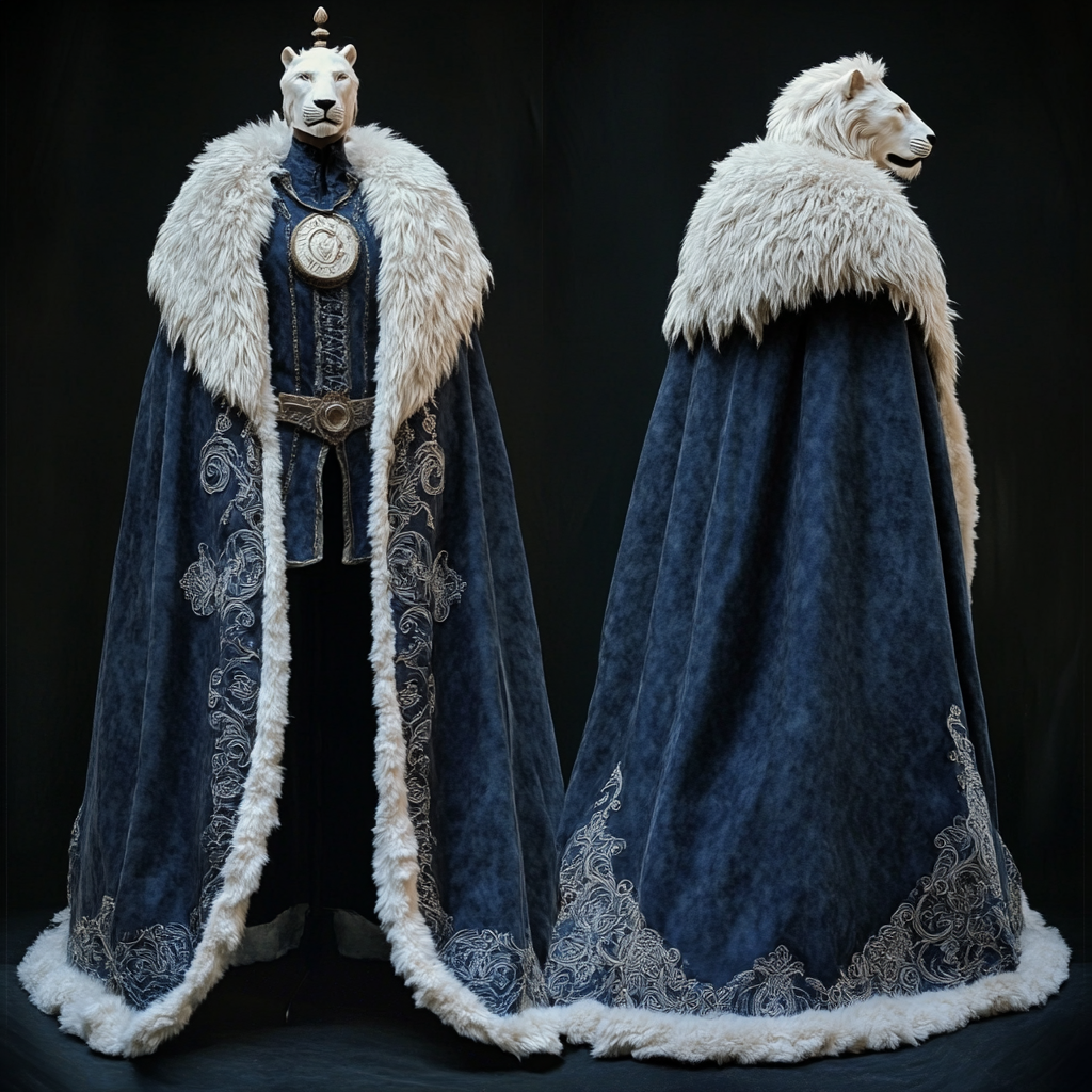 Adventurer's Dark Blue Cloak with White Lion Collar