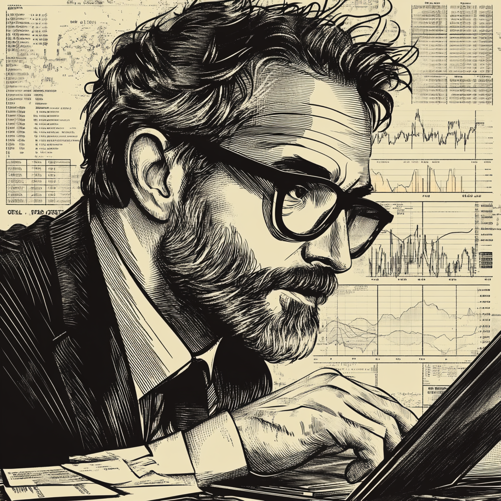 Advisors Analyzing Investor Data, Engraving-Style Poster