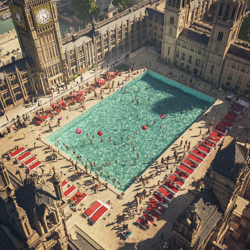 Aerial Party at Big Ben Pool, London UK