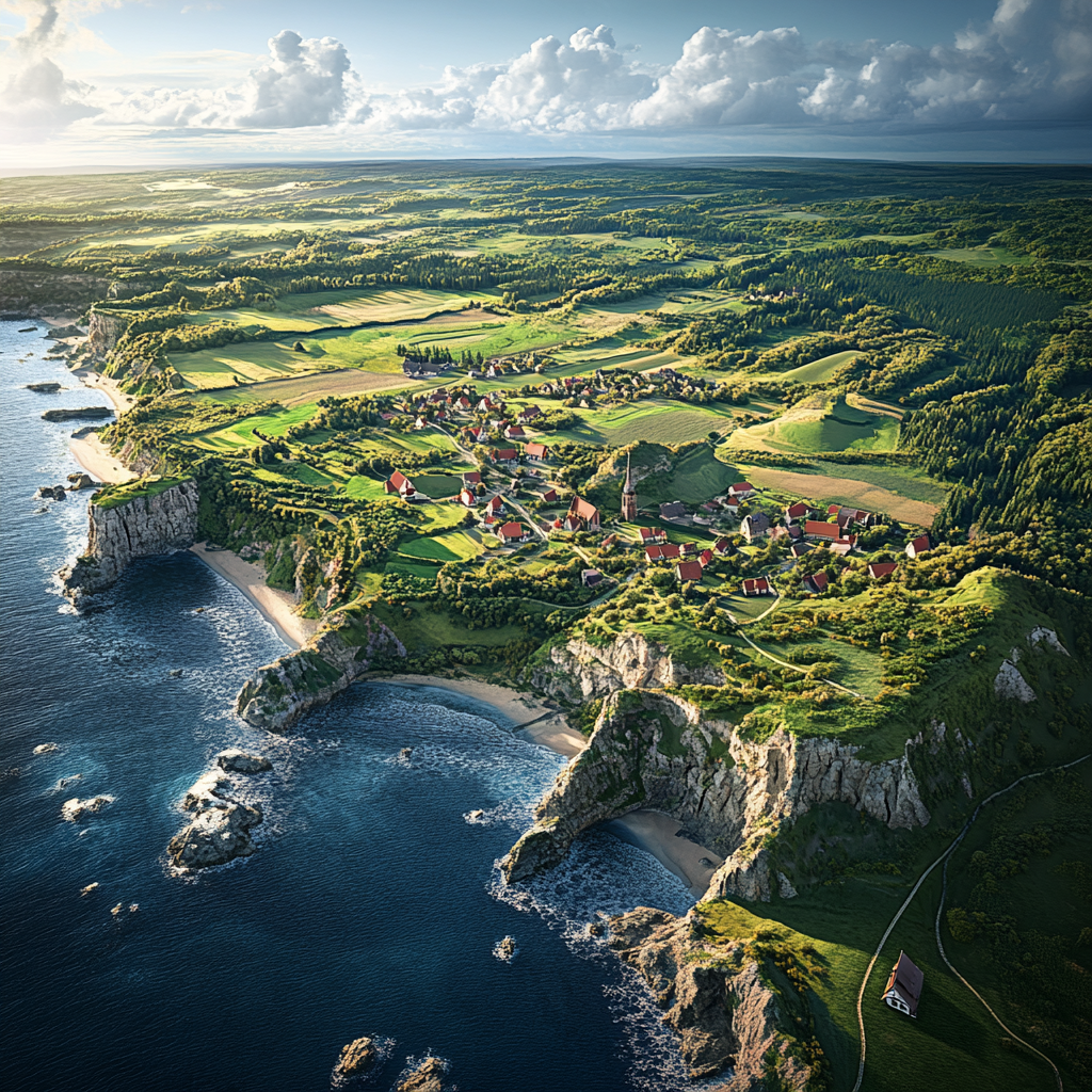 Aerial view of Bornholm's diverse, serene landscapes