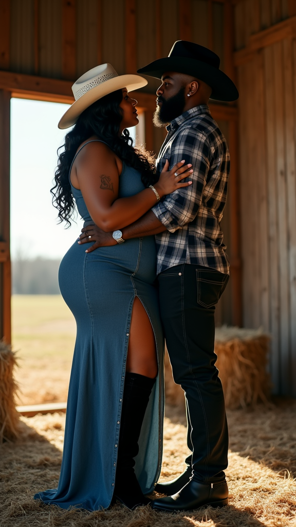African American Couple Embracing in Rustic Barn