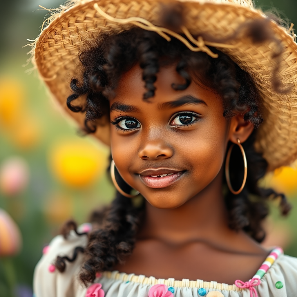 African American Girl with Easter Hat and Curls