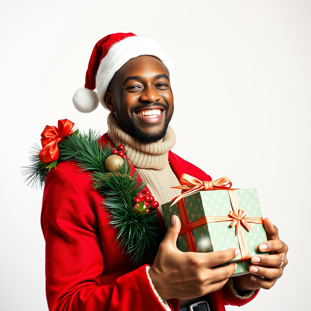 African American Model Holding Christmas Gifts