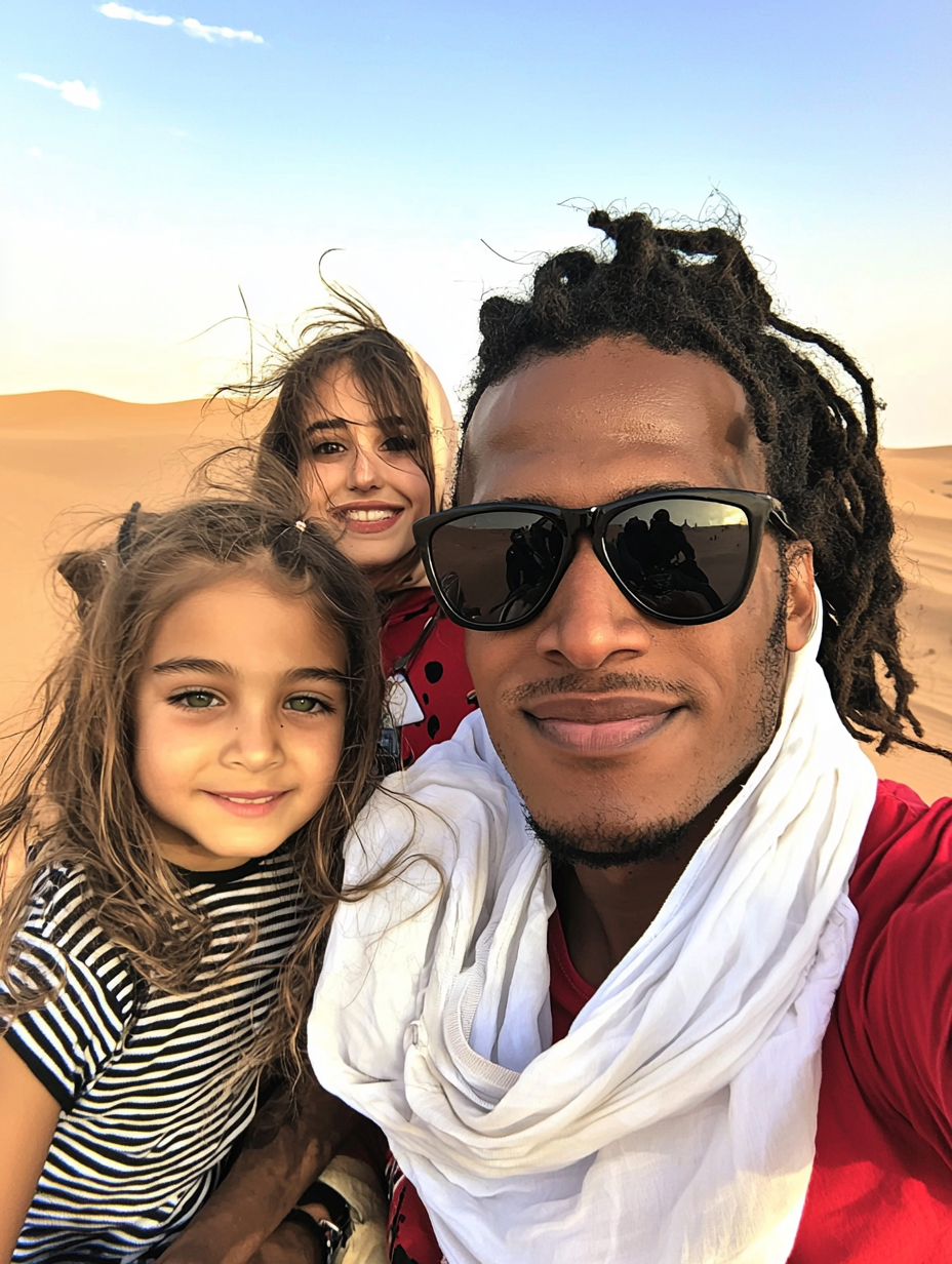 African American Model in Dubai Desert Sunset