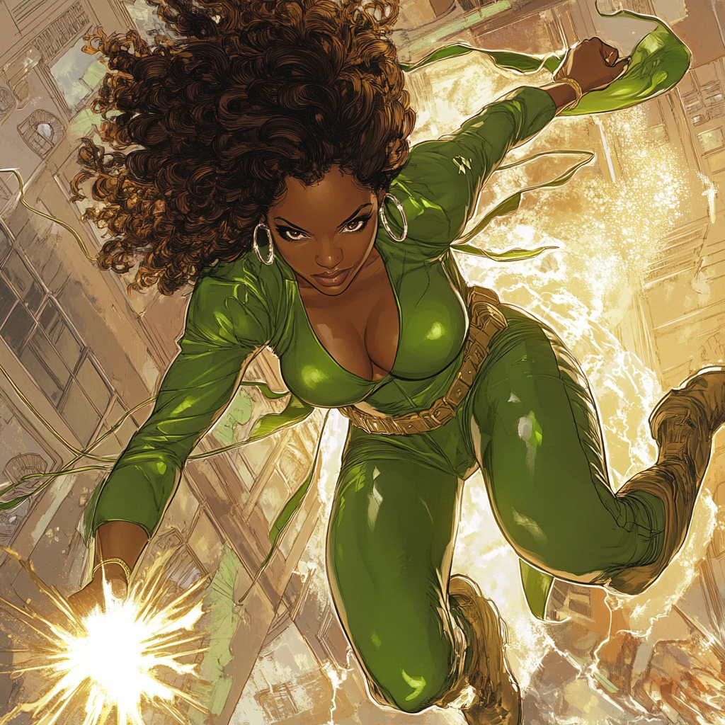 African American superhero saves women with superpowers in city