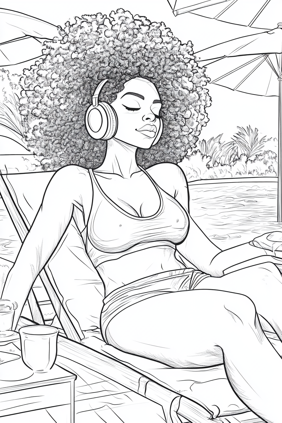 African American woman enjoying summer pool relaxation