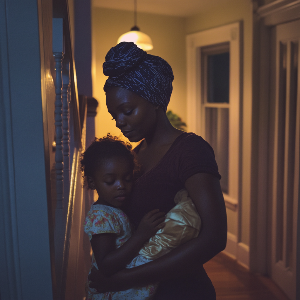 African Woman and Daughter in New American Home