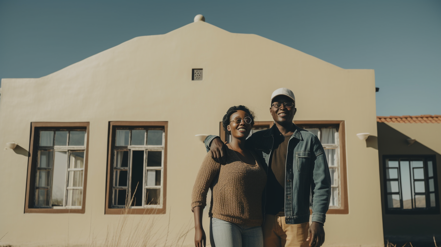 African couple happy in new South Africa home.