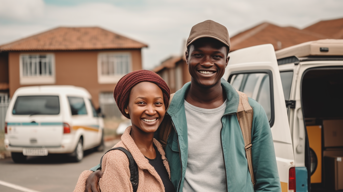 African couple moving into new home in township.