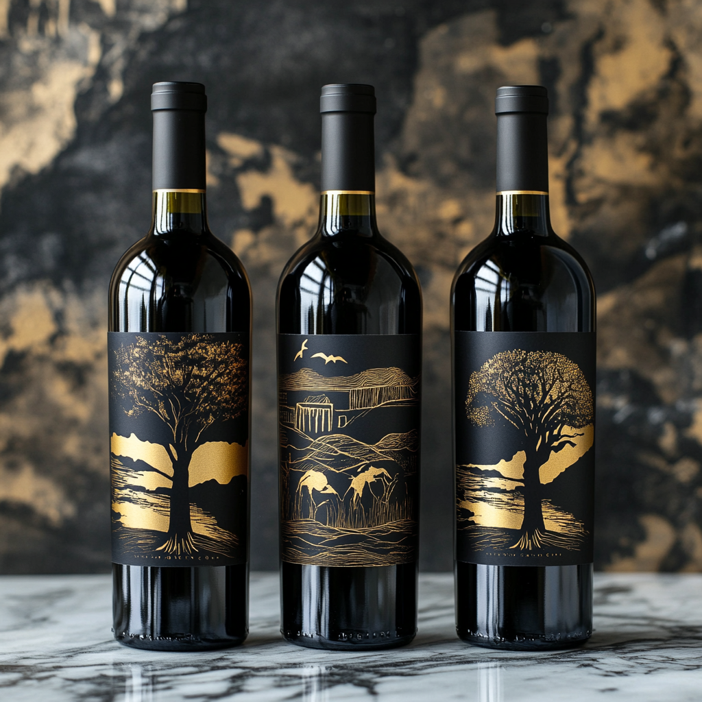 African-inspired Luxury Wine Labels on Marble Surface