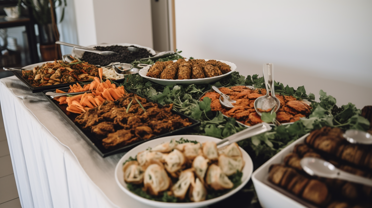 African wedding food platters at family house party