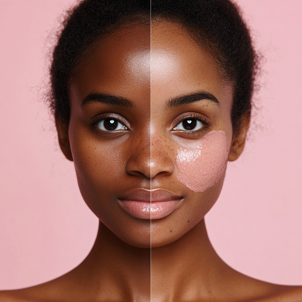 African woman's skin transformation from uneven to clear