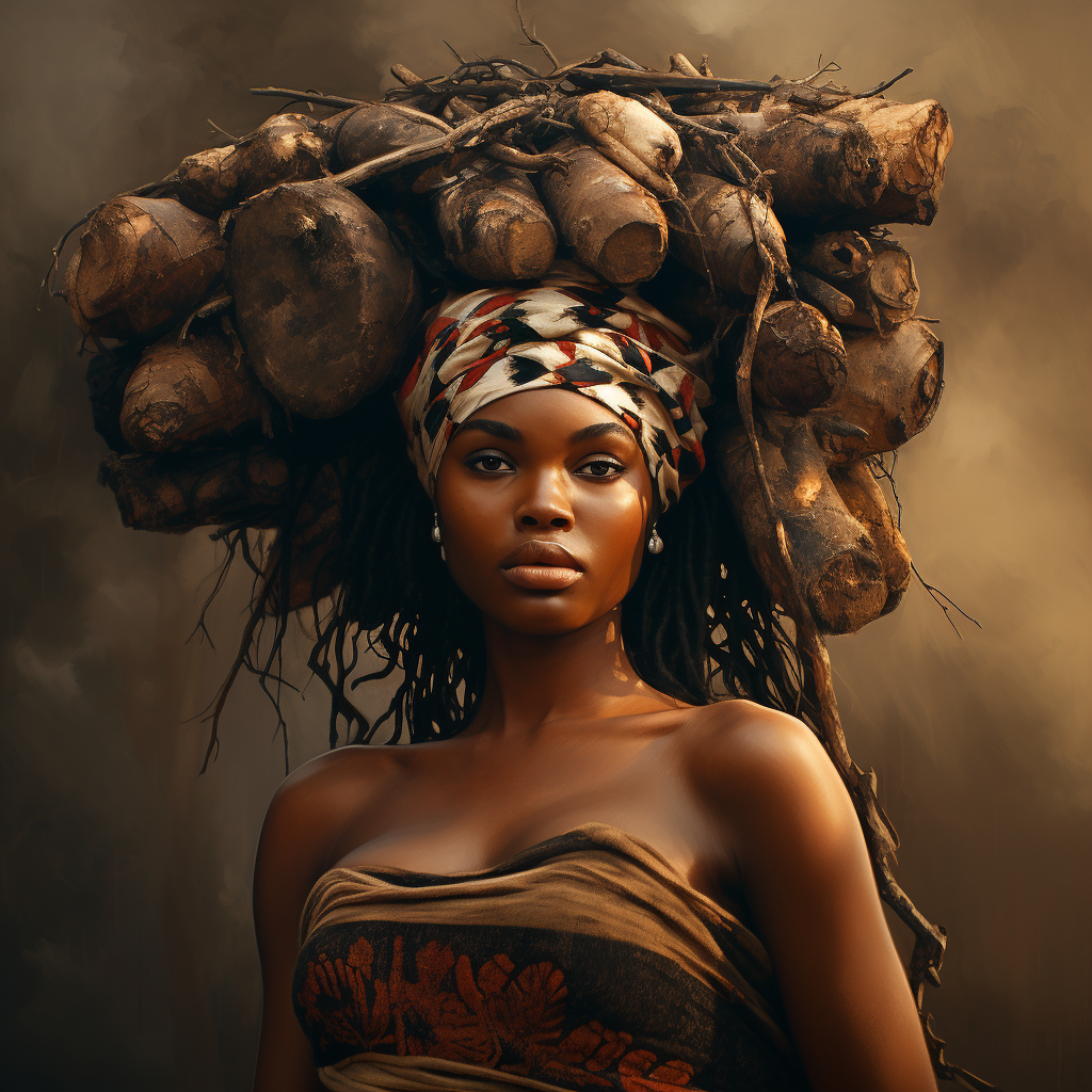 Strong African woman carrying firewood