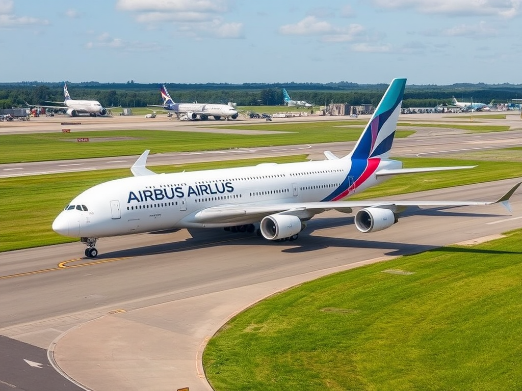 Airbus A380 Commercial Airplane in Flight