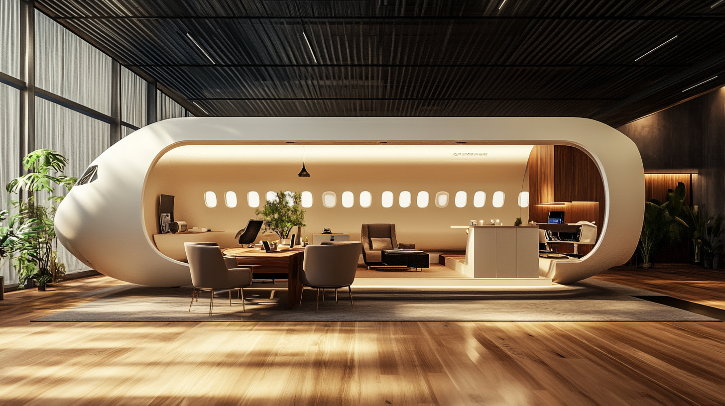 Aircraft interior design studio mock up widebody aircraft.