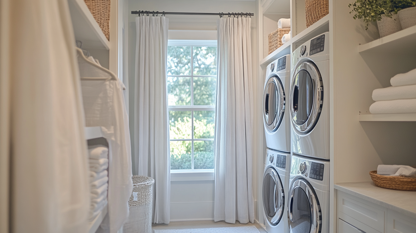 Airy Stacked Laundry Closet with Light Colors