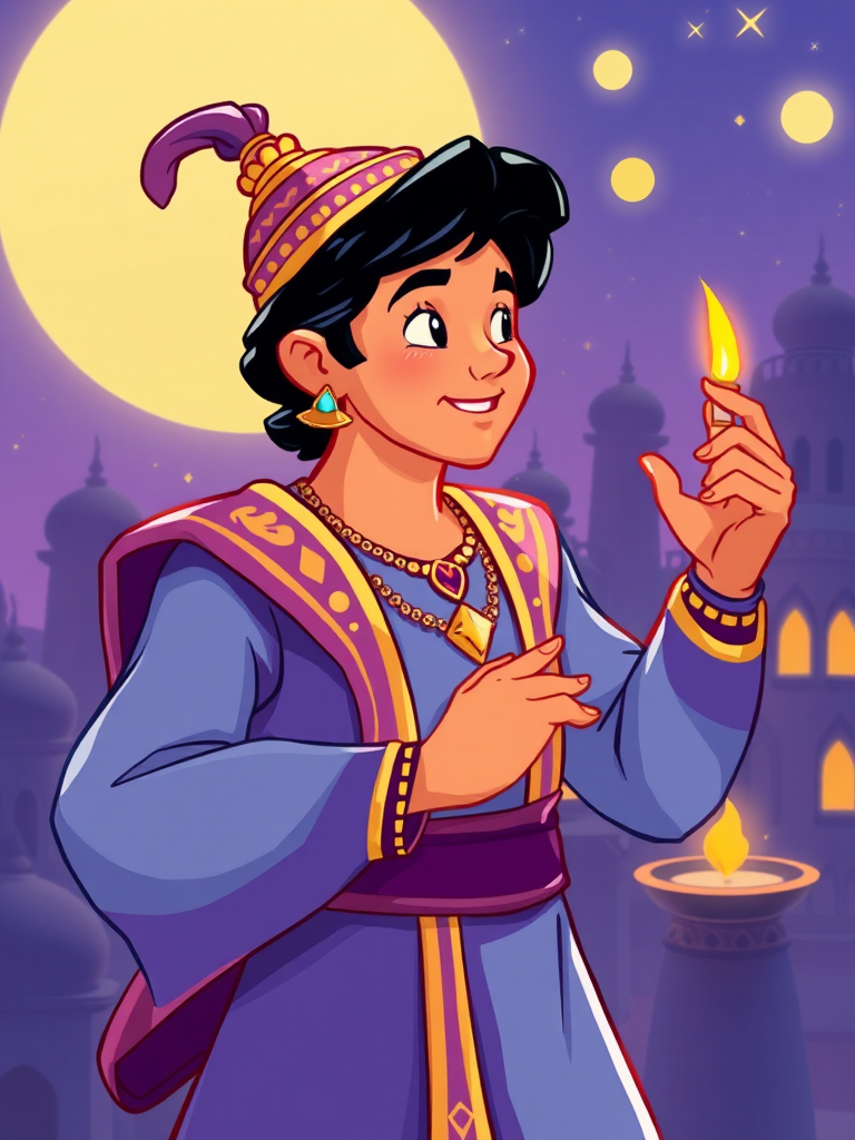 Aladdin in the magical Arabian Nights adventures.