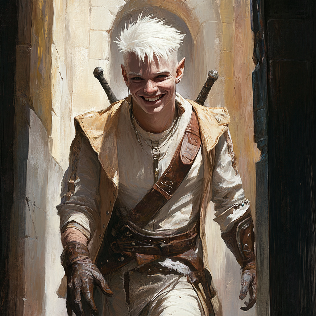 Albino Halfling Adventurer Approaching the Portal