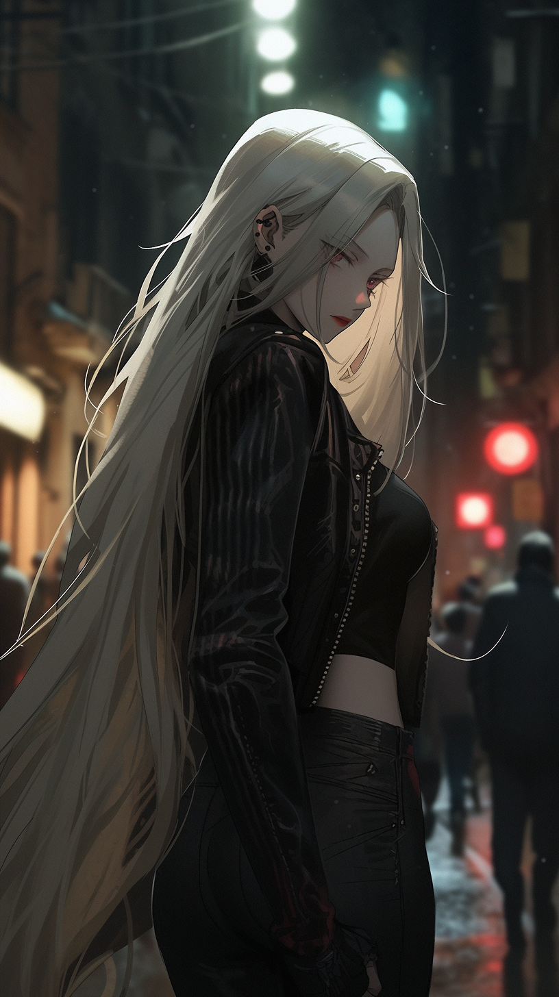 Albino Woman in Gothic Style, French Alley Night