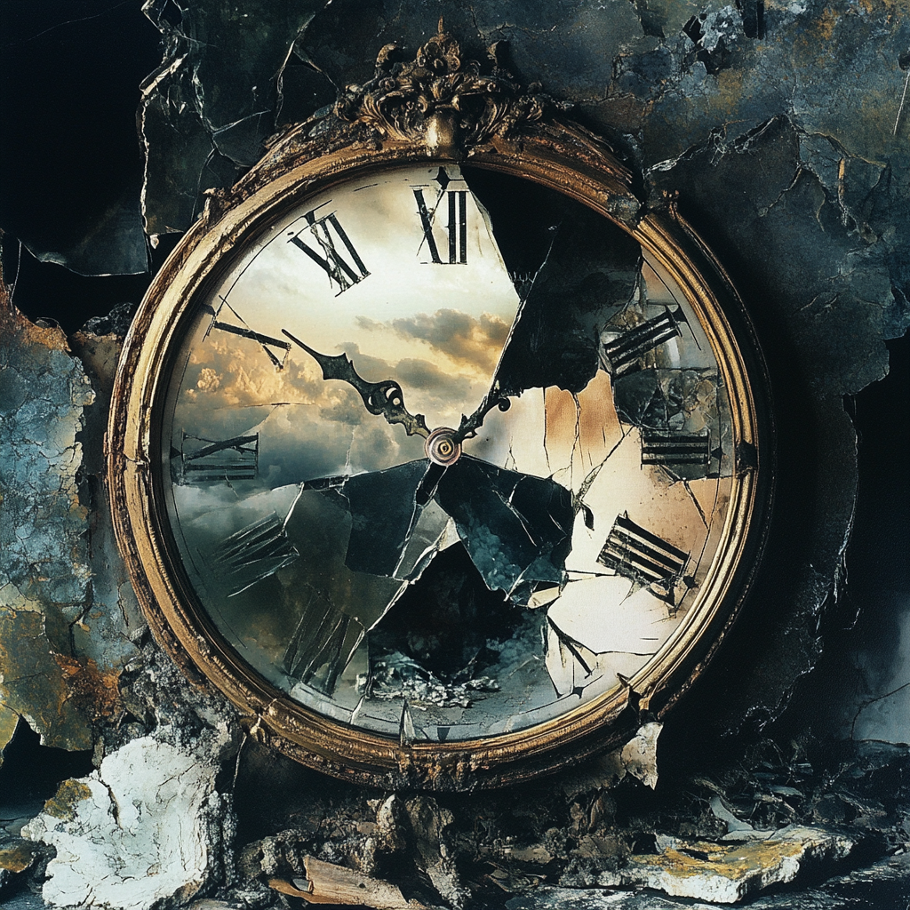 Album Cover Symbolizing Time Passage and Introspection in Dark Tones