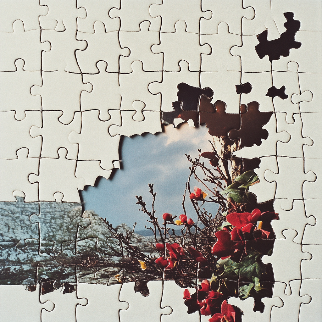 Album Cover: Jigsaw Puzzle & Torn Photo Missing Piece