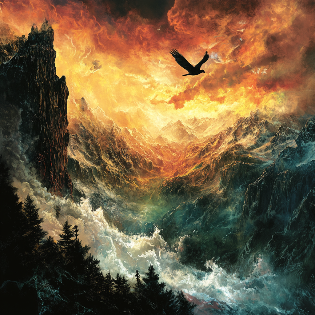 Album cover design: soaring journey over stunning landscape 