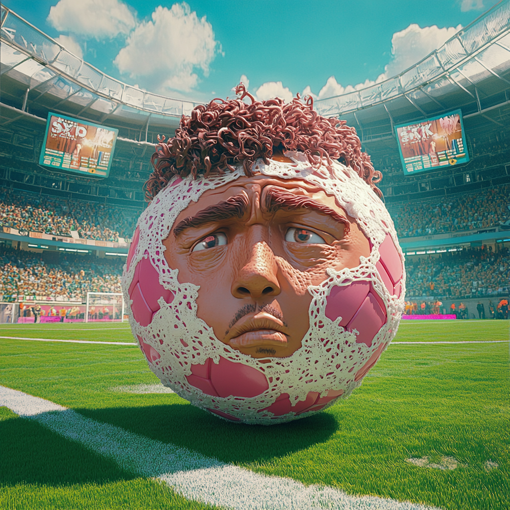 Album cover features man-headed lace soccer ball.