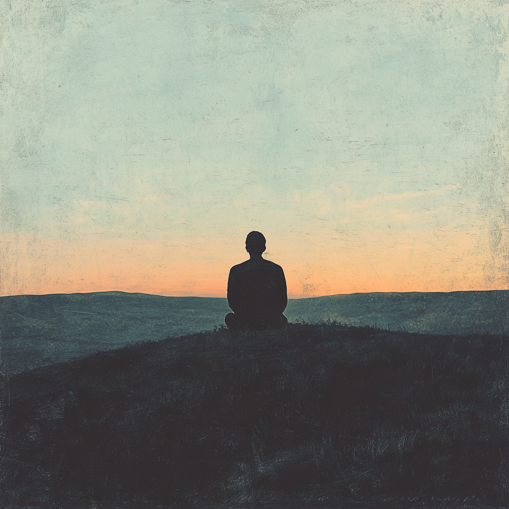 Album cover shows figure alone in peaceful landscape.