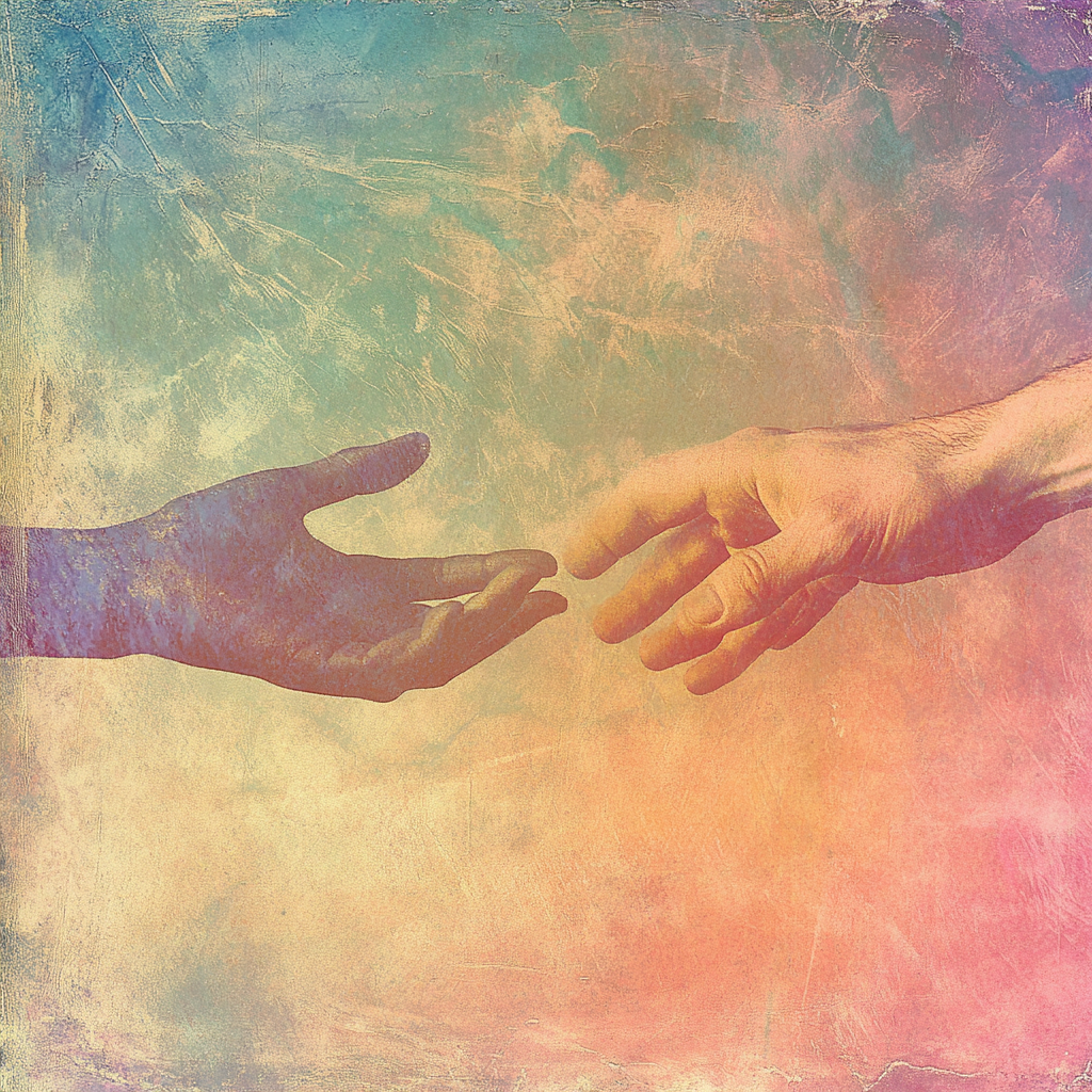 Album cover with hands reaching out for support.