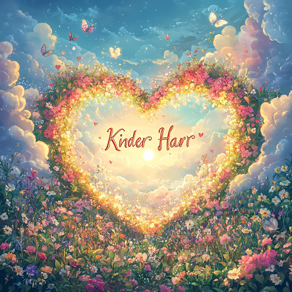 Album cover: garden with blooming flowers, heart-shaped, warmth.