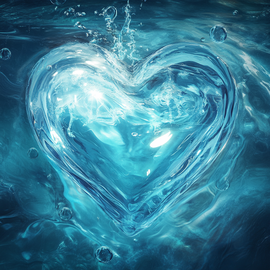 Album cover: heart of water with serene setting.