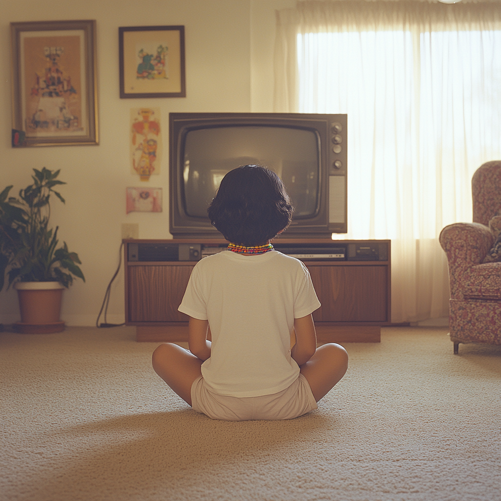 Alex Rivera, 7, plays Atari in 1980s living room.