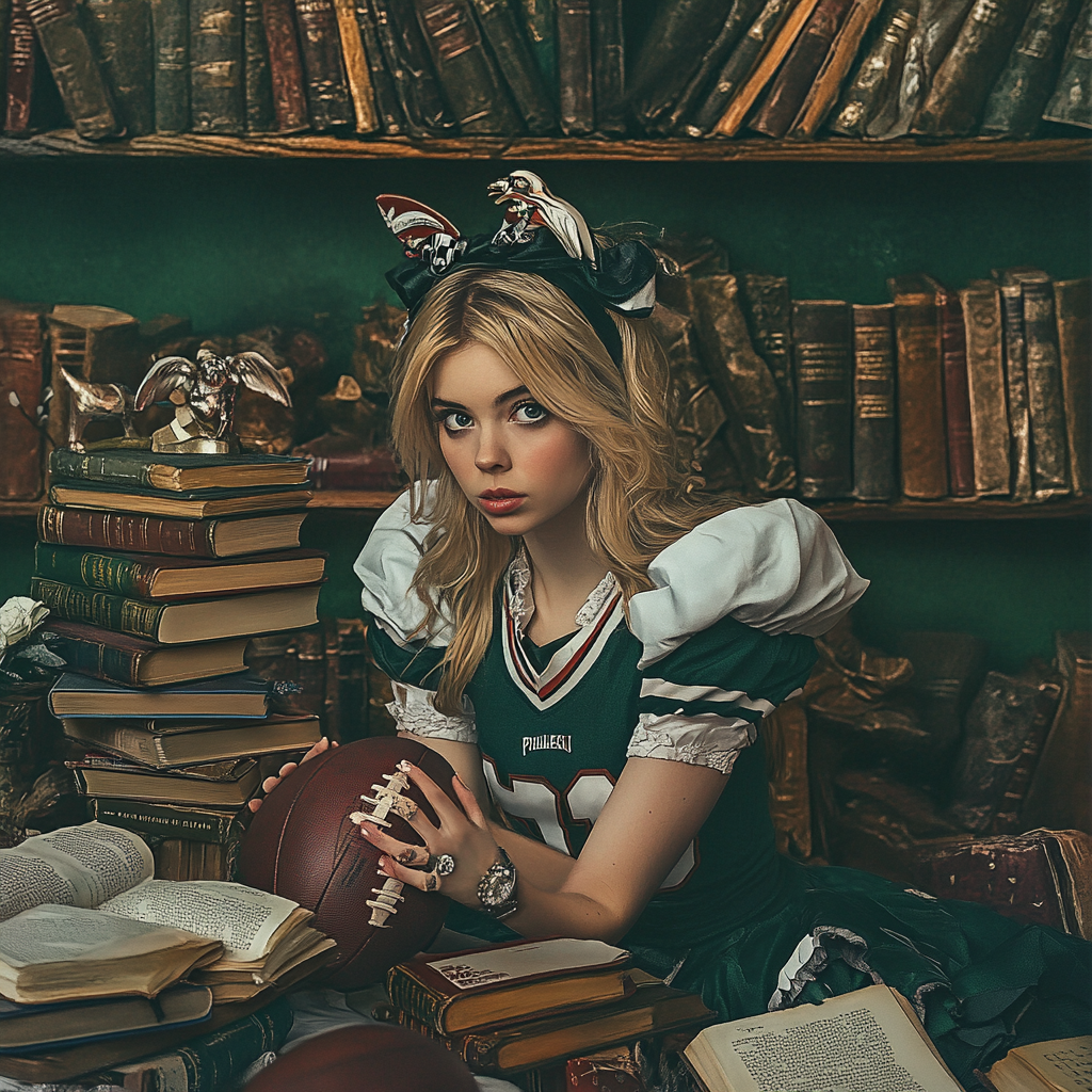 Alice's Birthday Party with Books, Eagles Jersey, Ring.